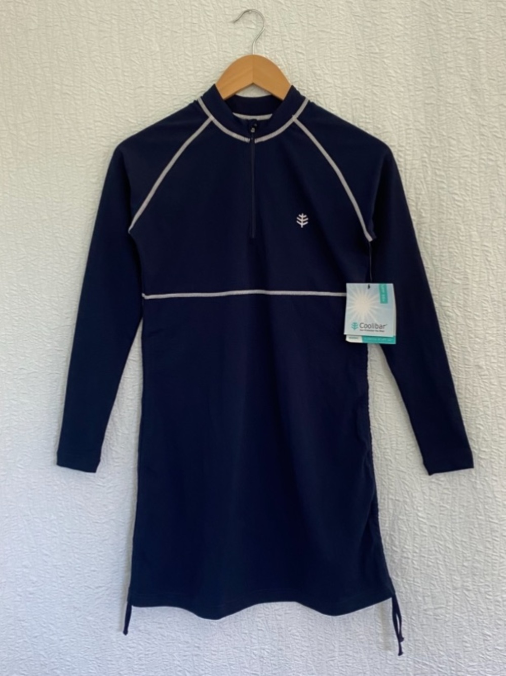 Coolibar New Navy Zip-Front UPF Swim Tunic with White Trim